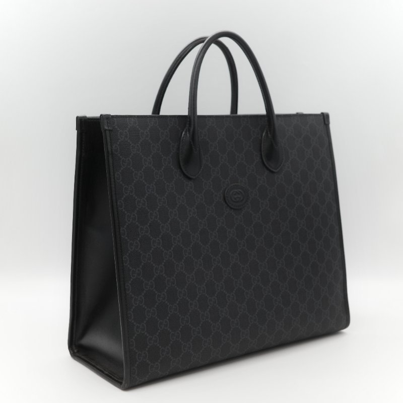 Gucci 古馳 黑色 GG Supreme 帆布 Interlocking G 中型手提包 兩用包-2