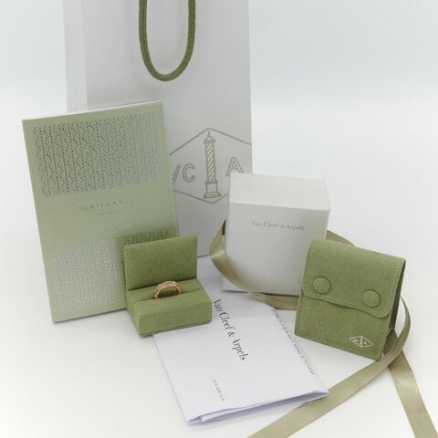 Van Cleef & Arpels 18K Yellow Gold 18K 黃金 Diamond Perlée Sweet Clovers Ring  鑲鑽 三葉草 戒指