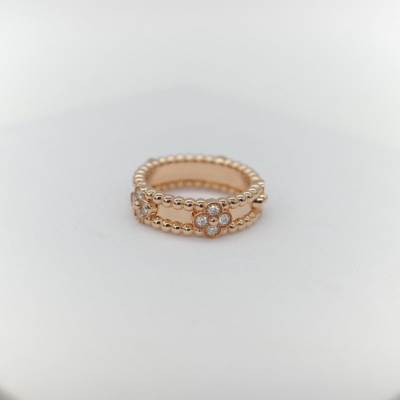 Van Cleef & Arpels 18K Yellow Gold 18K 黃金 Diamond Perlée Sweet Clovers Ring 鑲鑽 三葉草 戒指-3