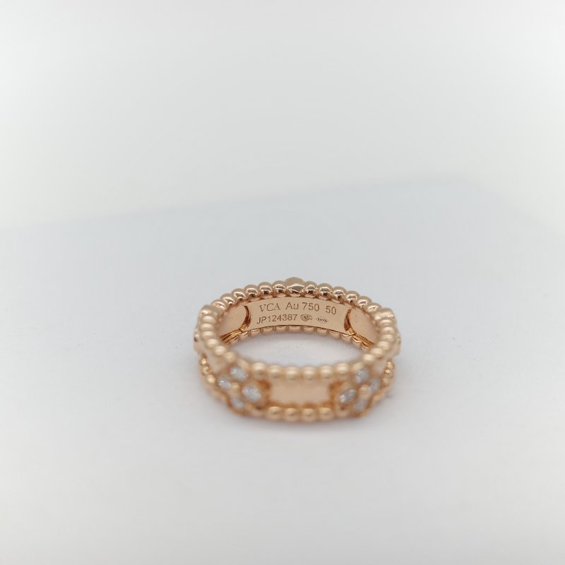 Van Cleef & Arpels 18K Yellow Gold 18K 黃金 Diamond Perlée Sweet Clovers Ring 鑲鑽 三葉草 戒指-4