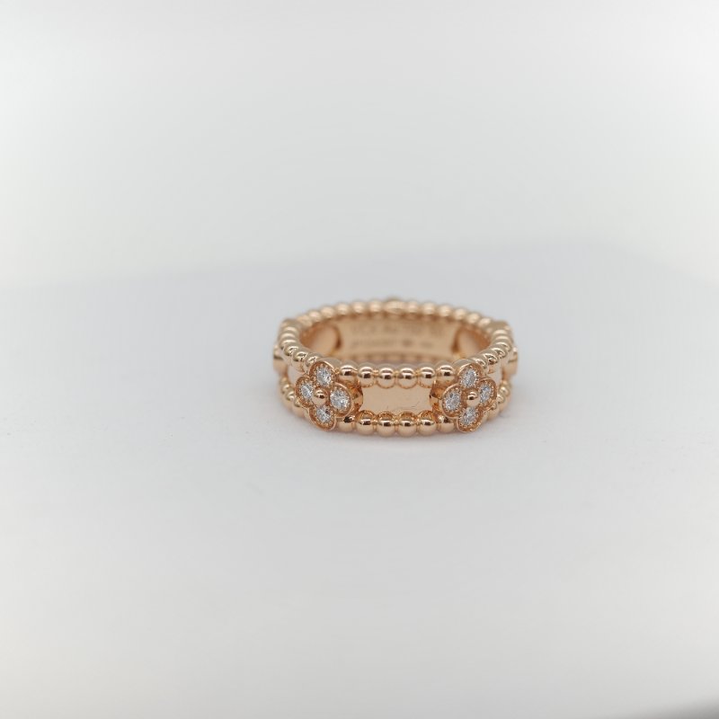 Van Cleef & Arpels 18K Yellow Gold 18K 黃金 Diamond Perlée Sweet Clovers Ring 鑲鑽 三葉草 戒指-5