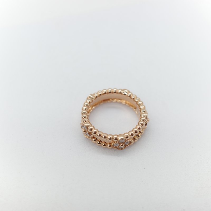 Van Cleef & Arpels 18K Yellow Gold 18K 黃金 Diamond Perlée Sweet Clovers Ring 鑲鑽 三葉草 戒指-6