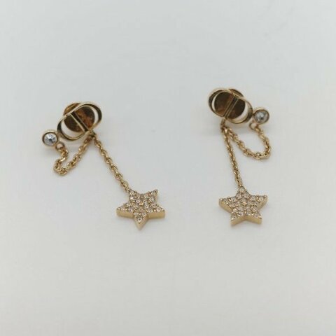 Dior 迪奧 垂墜星星 金色 水鑽 耳針 耳環