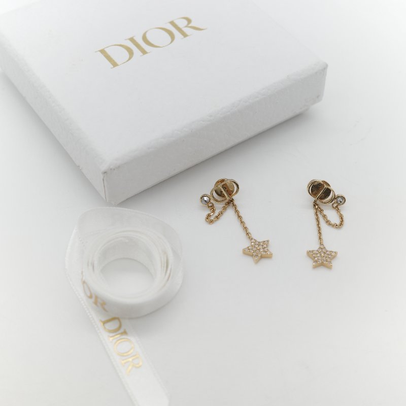 Dior 迪奧 垂墜星星 金色 水鑽 耳針 耳環-1