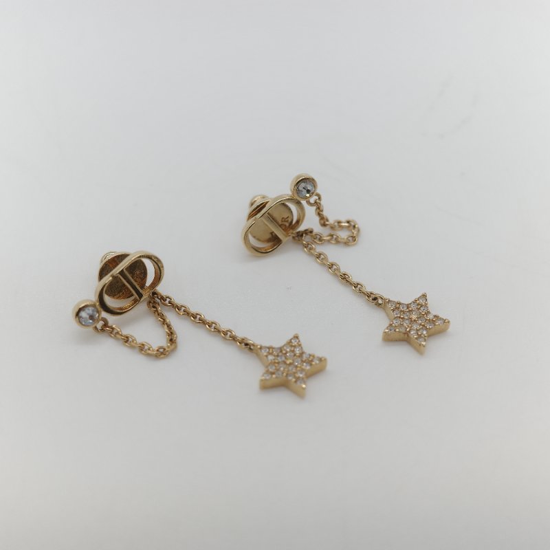 Dior 迪奧 垂墜星星 金色 水鑽 耳針 耳環-2