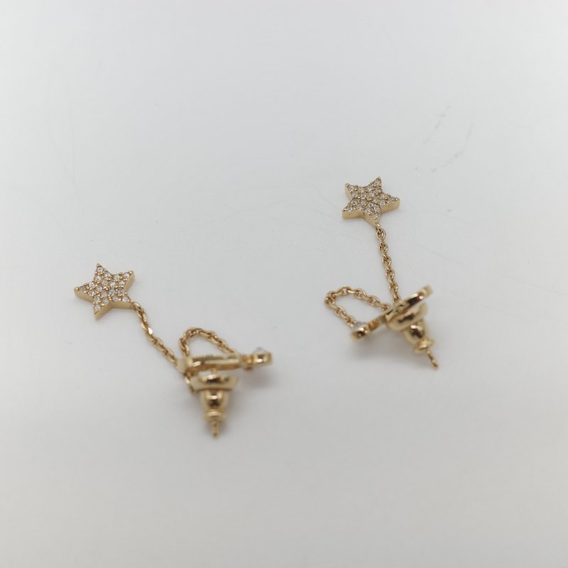 Dior 迪奧 垂墜星星 金色 水鑽 耳針 耳環-3