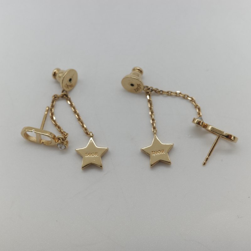Dior 迪奧 垂墜星星 金色 水鑽 耳針 耳環-6