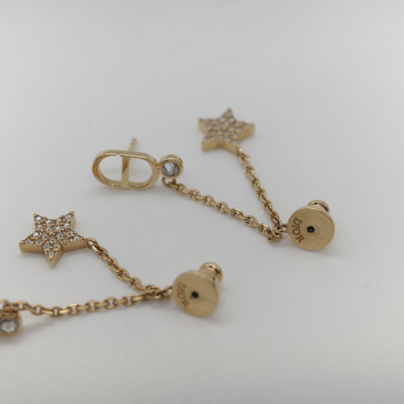 Dior 迪奧 垂墜星星 金色 水鑽 耳針 耳環-7