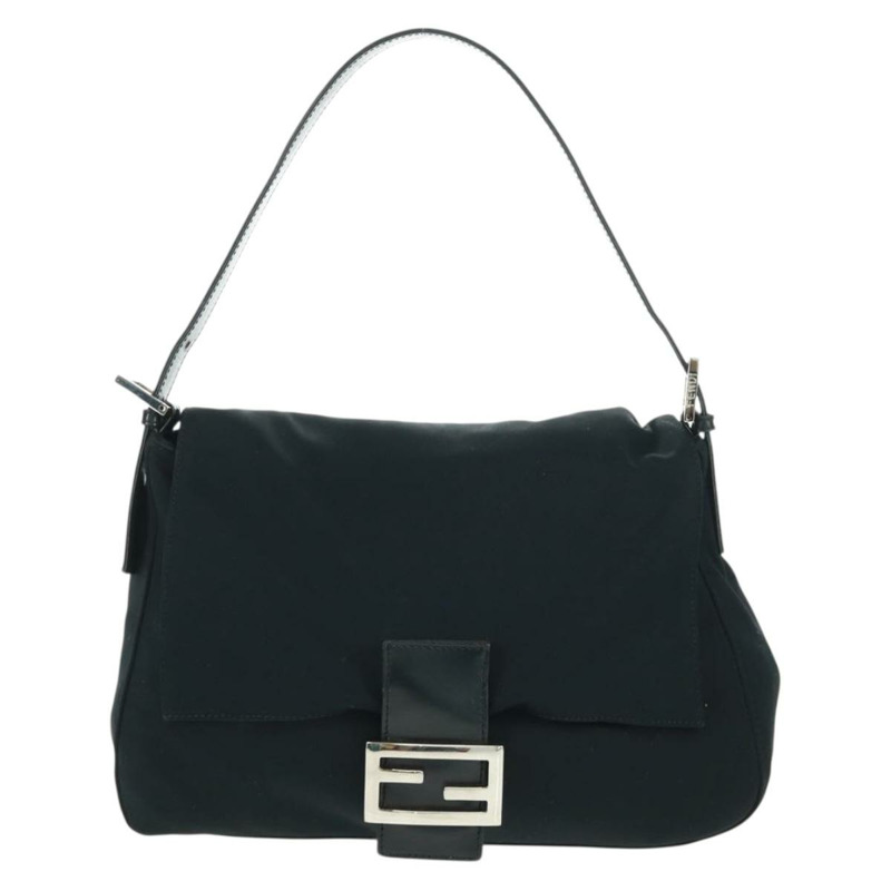 【日本直送】FENDI Mamma Baguette 單肩包 尼龍 黑色 銀色 正品 BA9559V-12