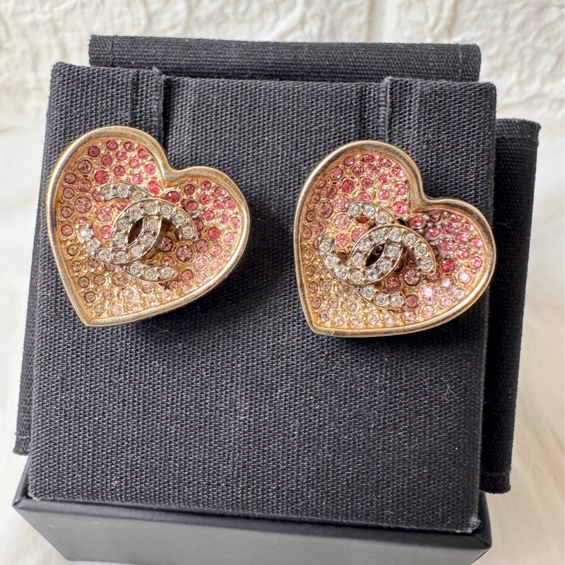 Chanel 心形漸層粉紅色耳環-0