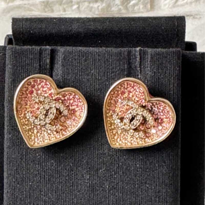 Chanel 心形漸層粉紅色耳環-4
