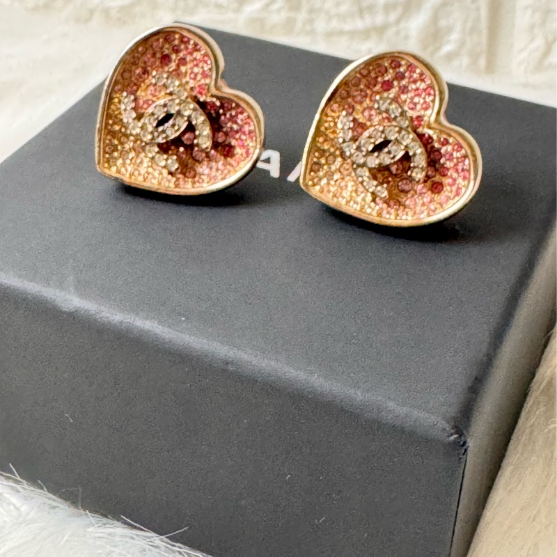 Chanel 心形漸層粉紅色耳環-8