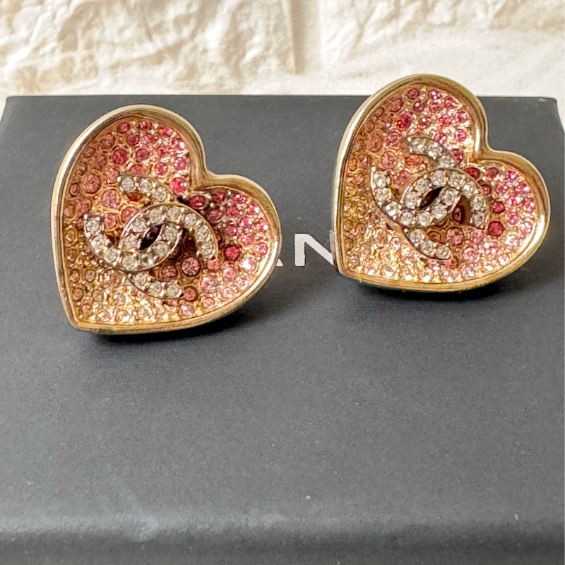 Chanel 心形漸層粉紅色耳環-9