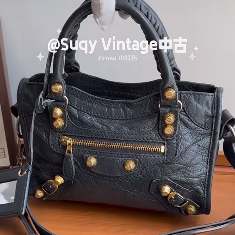 Balenciaga • 巴黎世家水泥灰City油臘牛皮金釦Mini機車包-2