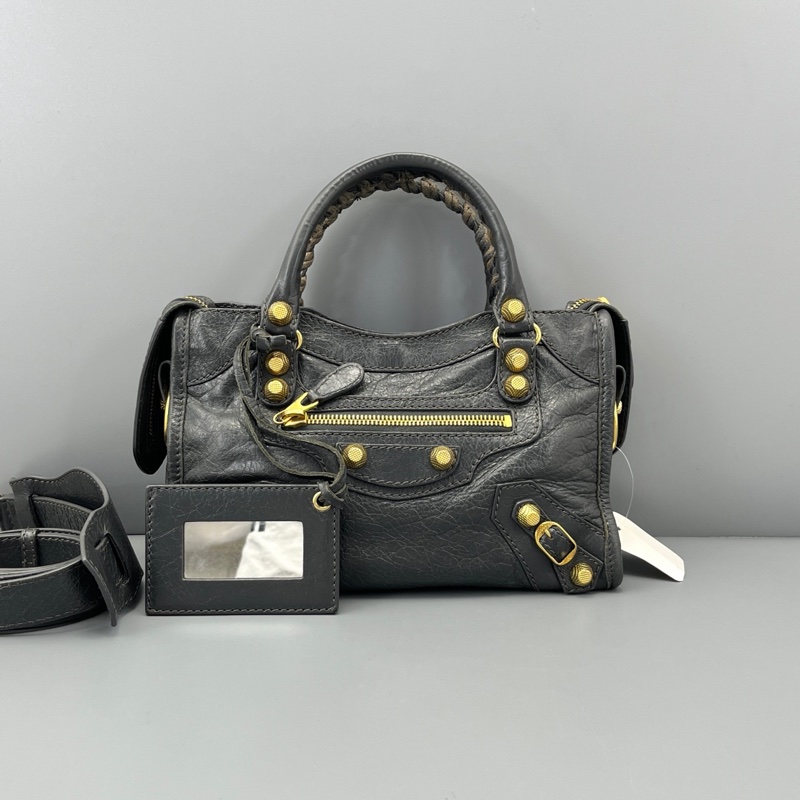 Balenciaga • 巴黎世家水泥灰City油臘牛皮金釦Mini機車包-3