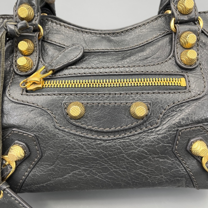 Balenciaga • 巴黎世家水泥灰City油臘牛皮金釦Mini機車包-7