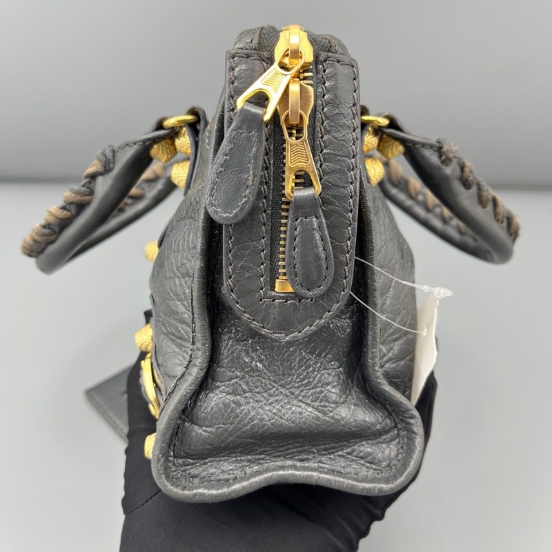Balenciaga • 巴黎世家水泥灰City油臘牛皮金釦Mini機車包-8