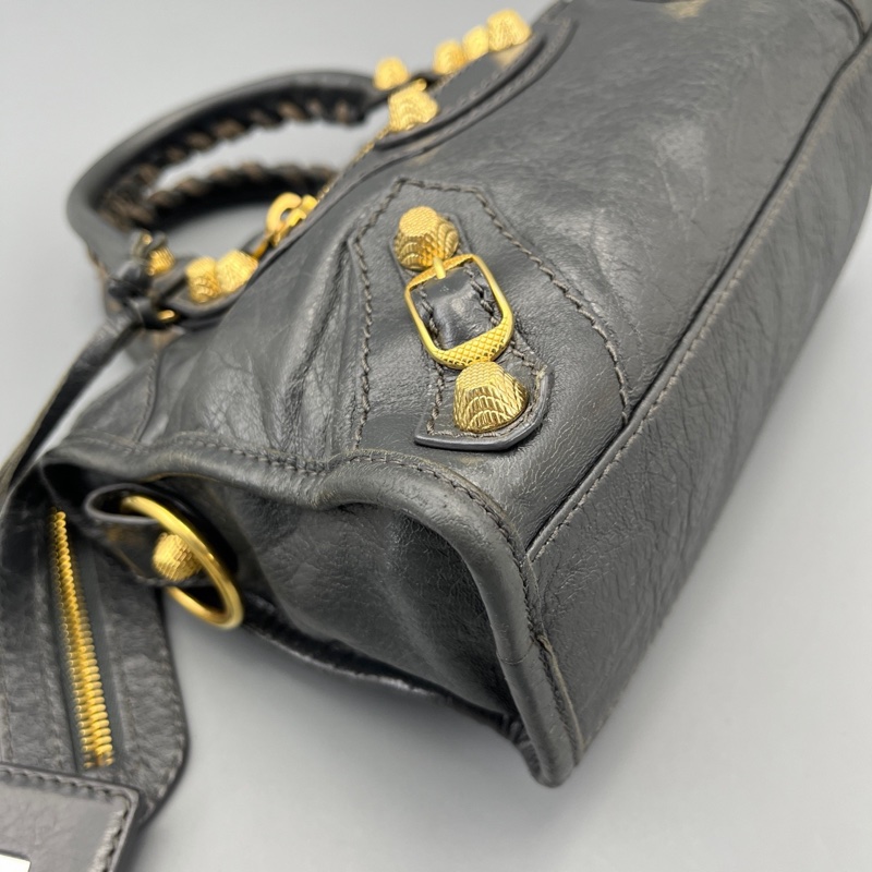 Balenciaga • 巴黎世家水泥灰City油臘牛皮金釦Mini機車包-9