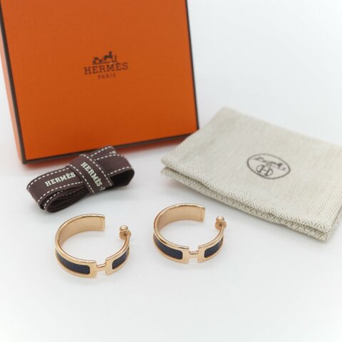 （母親節特惠♥️全網最低）Hermès 愛馬仕 深藍色 金色 耳環