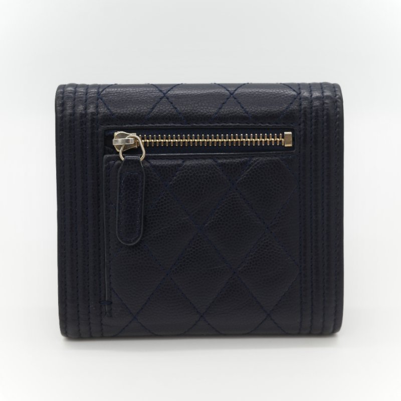 Chanel 香奈兒 Boy 黑色荔枝皮 短夾 （鈔票位+卡位）-1