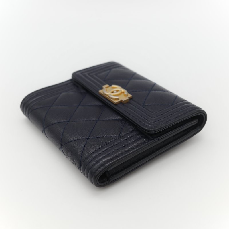 Chanel 香奈兒 Boy 黑色荔枝皮 短夾 （鈔票位+卡位）-3