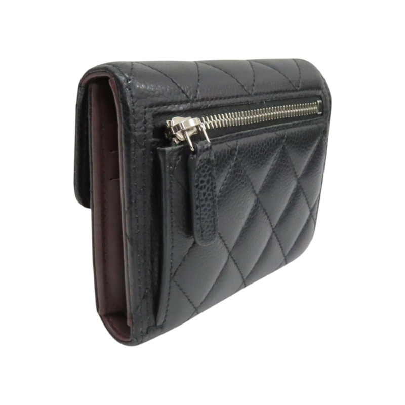 黑色 菱格紋 荔枝牛皮 三折短夾 銀釦【CHANEL 香奈兒】 AP0231-1