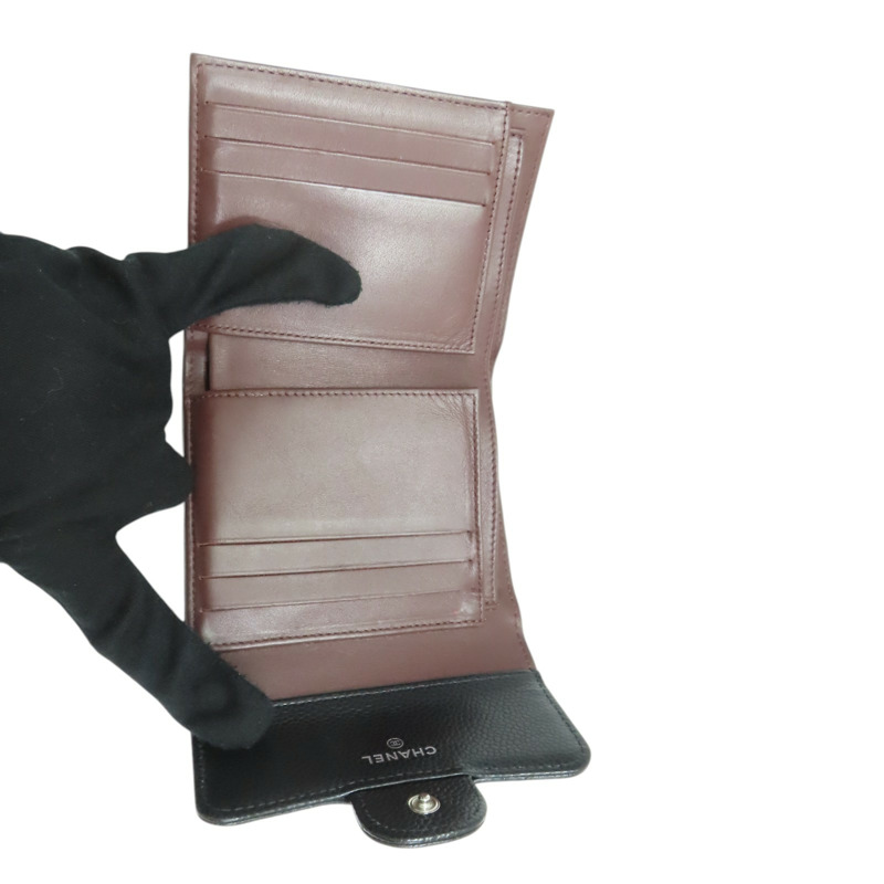 黑色 菱格紋 荔枝牛皮 三折短夾 銀釦【CHANEL 香奈兒】 AP0231-2