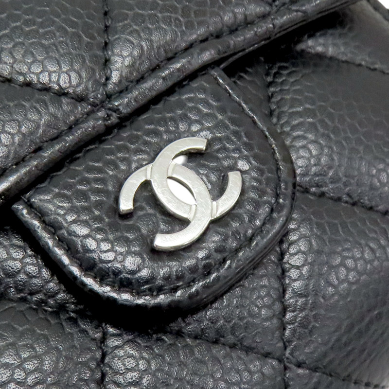 黑色 菱格紋 荔枝牛皮 三折短夾 銀釦【CHANEL 香奈兒】 AP0231-8