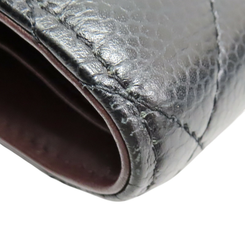 黑色 菱格紋 荔枝牛皮 三折短夾 銀釦【CHANEL 香奈兒】 AP0231-9