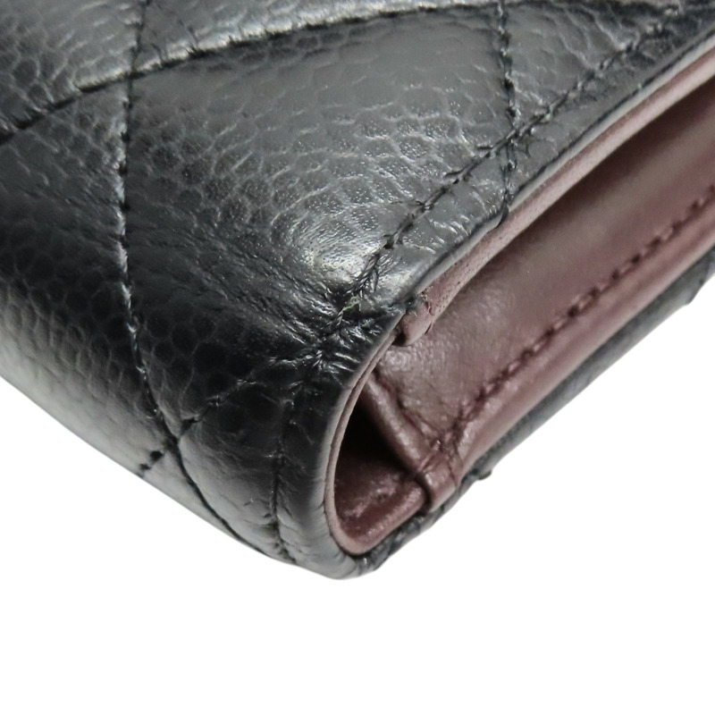 黑色 菱格紋 荔枝牛皮 三折短夾 銀釦【CHANEL 香奈兒】 AP0231-10