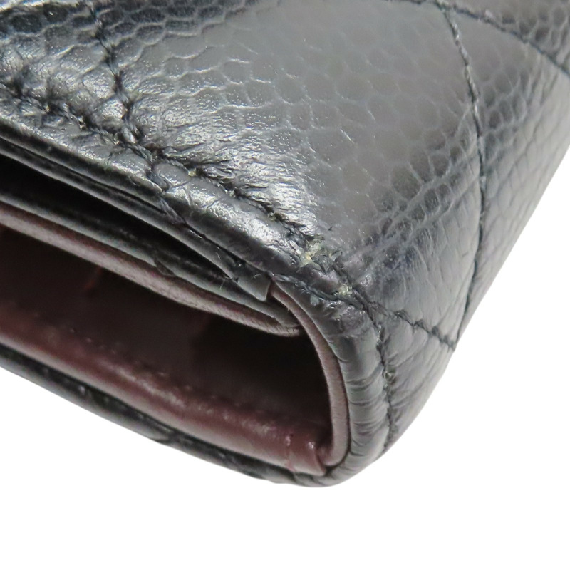 黑色 菱格紋 荔枝牛皮 三折短夾 銀釦【CHANEL 香奈兒】 AP0231-11