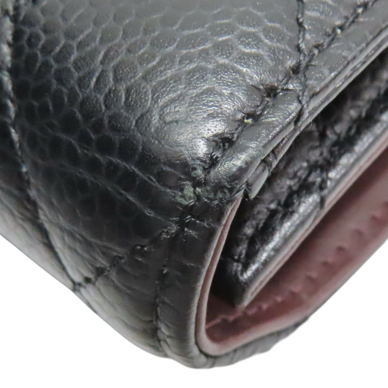 黑色 菱格紋 荔枝牛皮 三折短夾 銀釦【CHANEL 香奈兒】 AP0231-12