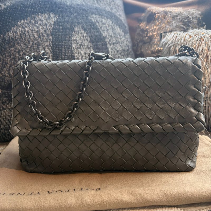 BV 編織翻蓋鏈包 灰色-0