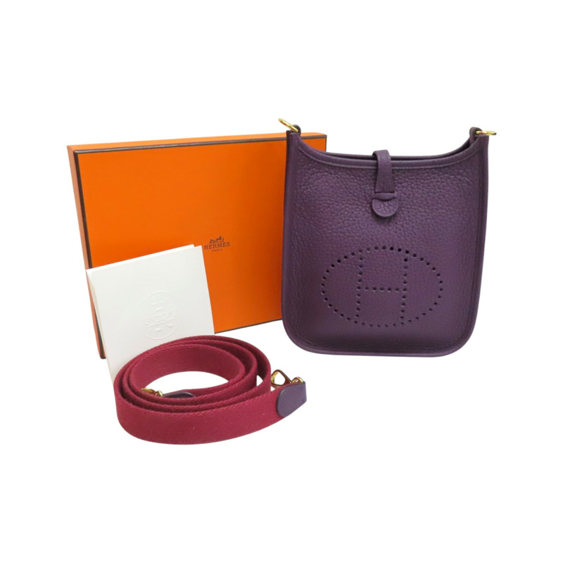 葡萄紫色 Togo牛皮 Mini Evelyne 肩背包 K刻 金釦【HERMES 愛馬仕】 H069426CC-7