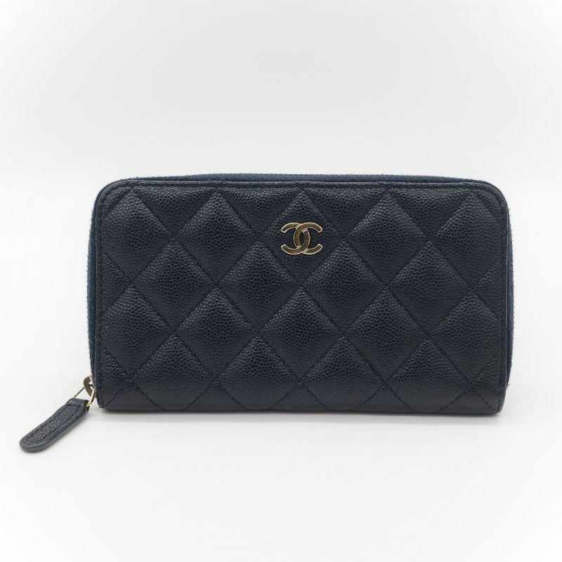Chanel 香奈兒 深藍色 荔枝牛皮 長錢包-1