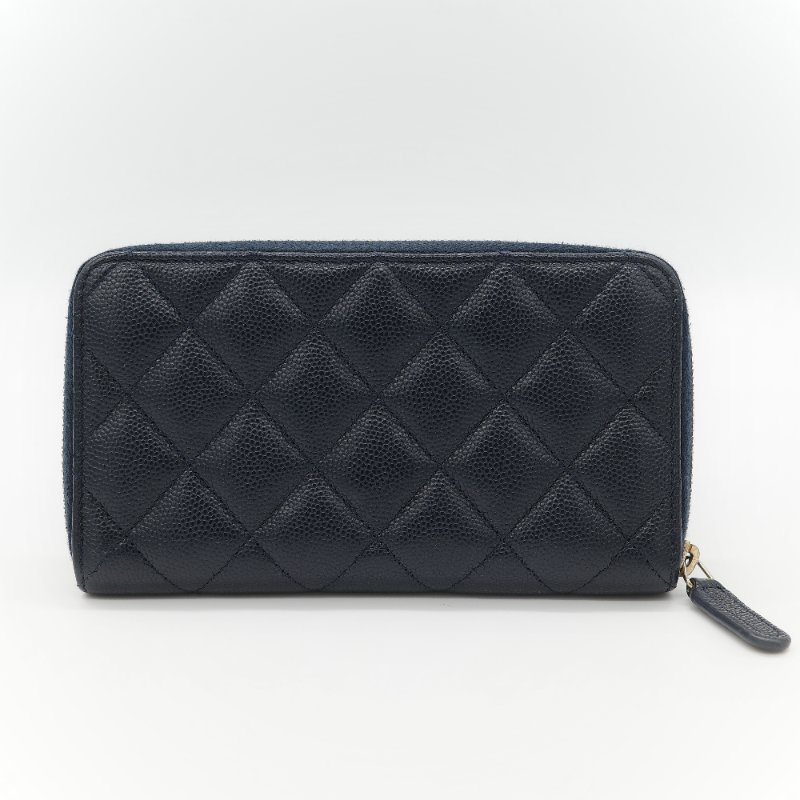 Chanel 香奈兒 深藍色 荔枝牛皮 長錢包-2