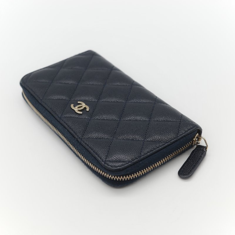 Chanel 香奈兒 深藍色 荔枝牛皮 長錢包-6