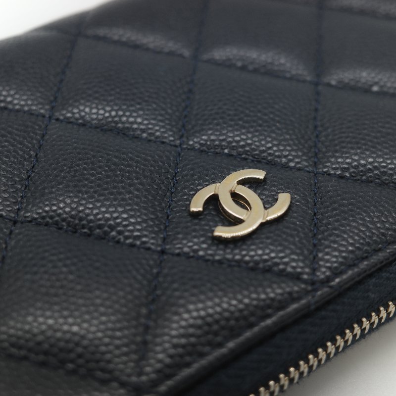 Chanel 香奈兒 深藍色 荔枝牛皮 長錢包-7