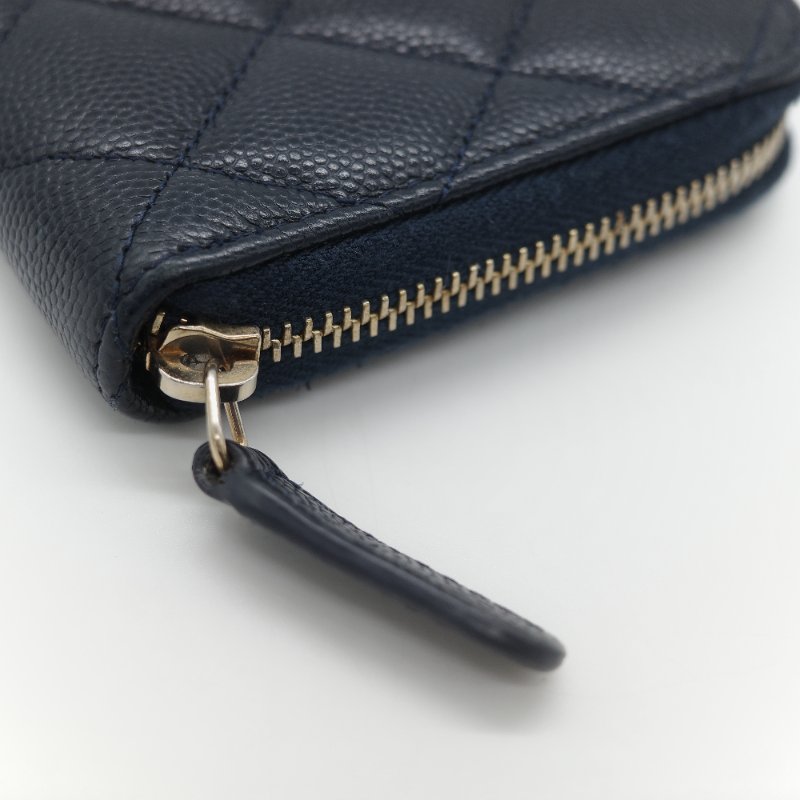 Chanel 香奈兒 深藍色 荔枝牛皮 長錢包-8