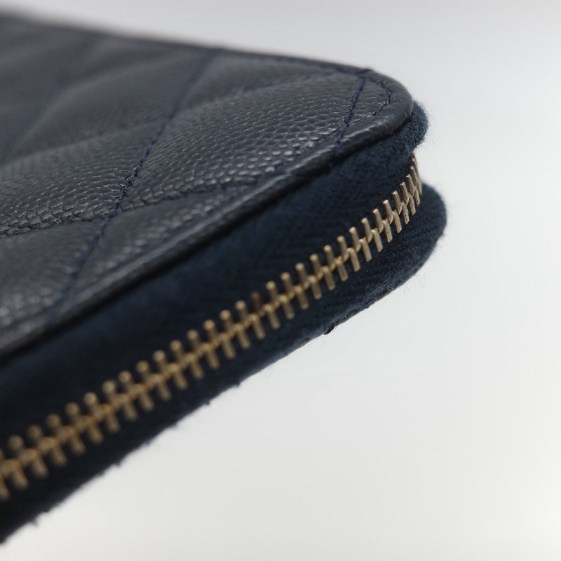 Chanel 香奈兒 深藍色 荔枝牛皮 長錢包-9