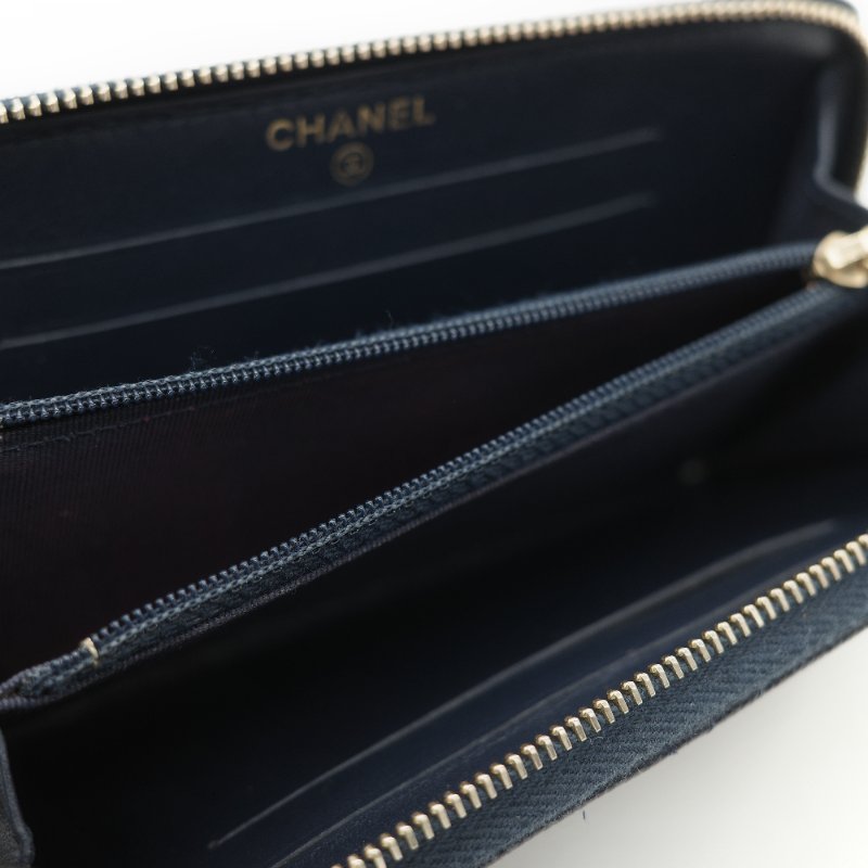 Chanel 香奈兒 深藍色 荔枝牛皮 長錢包-12