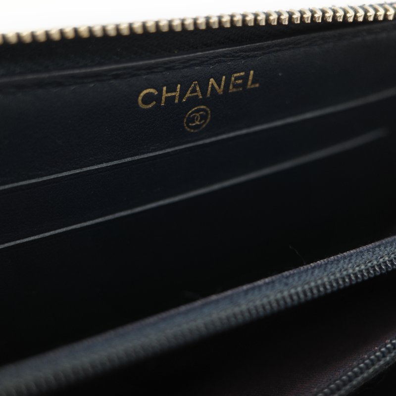 Chanel 香奈兒 深藍色 荔枝牛皮 長錢包-13