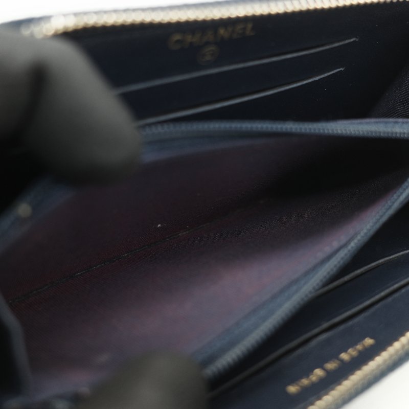 Chanel 香奈兒 深藍色 荔枝牛皮 長錢包-16
