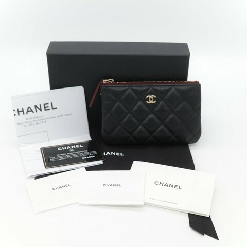 Chanel 香奈兒 黑色荔枝 拉鍊錢包