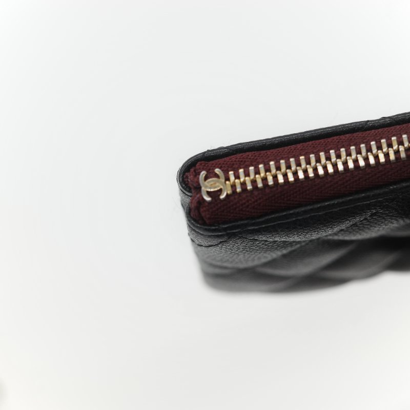 Chanel 香奈兒 黑色荔枝 拉鍊錢包-9