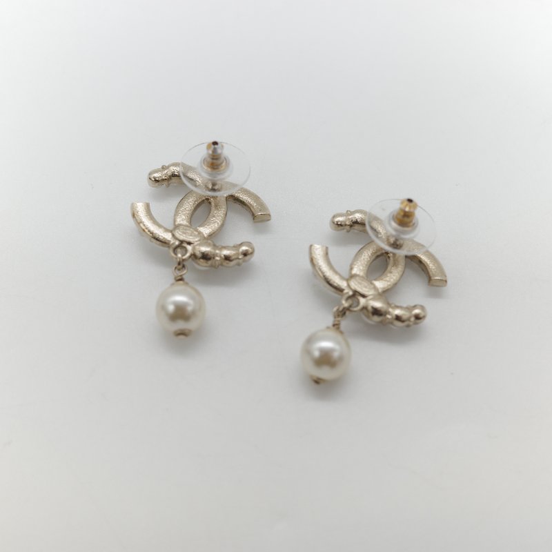 Chanel 香奈兒 CCLogo 水鑽 珍珠 銀色 耳釘 耳環-2