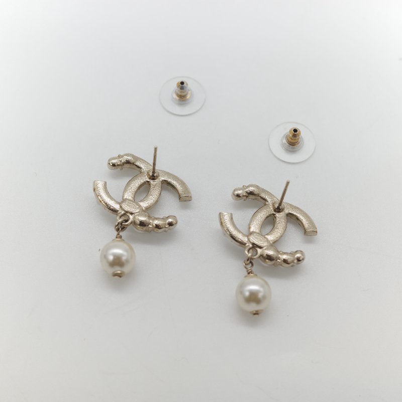 Chanel 香奈兒 CCLogo 水鑽 珍珠 銀色 耳釘 耳環-3
