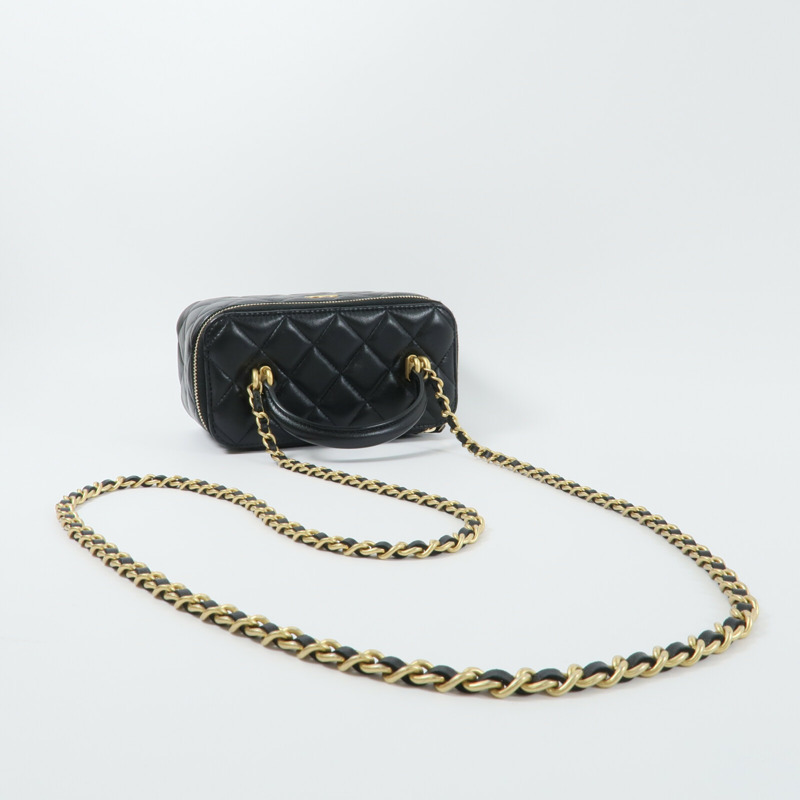 CHANEL 羊皮皮革Vanity Case鏈帶手挽肩背兩用袋-9
