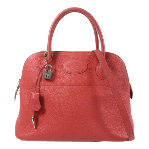 HERMES Clemence皮革Bolide 31手挽肩背兩用袋Rouge Casaque