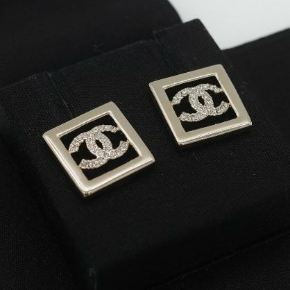 Chanel 香奈兒 CC 水鑽 正方形 耳釘 耳環